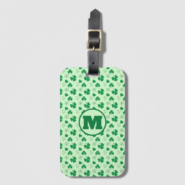 Personlig monogram Shamrock mönster grönt Lugga Bagagebricka (Framsida vertikal)