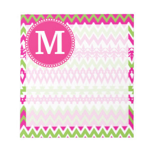Personlig Monogram Shock rosa Tribal Chevron Anteckningsblock
