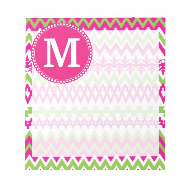 Personlig Monogram Shock rosa Tribal Chevron Anteckningsblock (Framsida)
