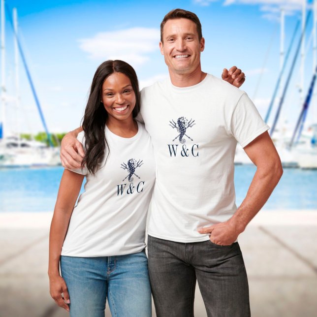 Personlig monogram Sjöhästen Marin T Shirt (Skapare uppladdad)