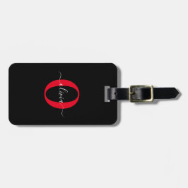 Personlig Monogram skript Namn Black White Red Bagagebricka