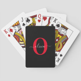 Personlig Monogram skript Namn Black White Red Casinokort