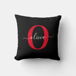 Personlig Monogram skript Namn Black White Red Kudde