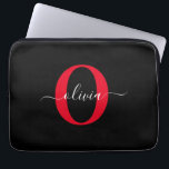 Personlig Monogram skript Namn Black White Red Laptop Fodral<br><div class="desc">Den här elegantens monogram- och snyggt-manusförfattaren namn kan ges som en gåva till en födelsedag, bröllop, möhippa, årsdag, Mors dag eller vilken tillfälle som helst. Det kan vara personlig med människans initialtid och namn. Du kan ändra teckensnitt, teckensnitt färg, storlekt teckensnitt och bakgrund färg med Verktyg i Design. Teckensnittet storlekt...</div>
