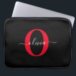 Personlig Monogram skript Namn Black White Red Laptop Fodral<br><div class="desc">Den här elegantens monogram- och snyggt-manusförfattaren namn kan ges som en gåva till en födelsedag, bröllop, möhippa, årsdag, Mors dag eller vilken tillfälle som helst. Det kan vara personlig med människans initialtid och namn. Du kan ändra teckensnitt, teckensnitt färg, storlekt teckensnitt och bakgrund färg med Verktyg i Design. Teckensnittet storlekt...</div>