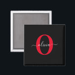 Personlig Monogram skript Namn Black White Red Magnet<br><div class="desc">Den här elegantens monogram- och snyggt-manusförfattaren namn kan ges som en gåva till en födelsedag, bröllop, möhippa, årsdag, Mors dag eller vilken tillfälle som helst. Det kan vara personlig med människans initialtid och namn. Du kan ändra teckensnitt, teckensnitt färg, storlekt teckensnitt och bakgrund färg med Verktyg i Design. Teckensnittet storlekt...</div>