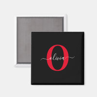 Personlig Monogram skript Namn Black White Red