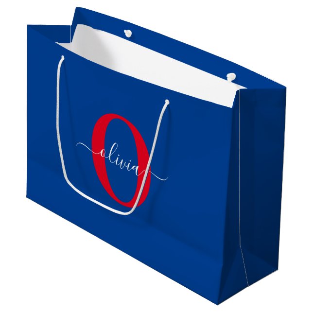 Personlig Monogram skript Namn Blue White Red (Framsidan Vinklad)