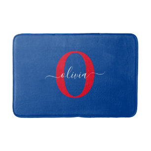 Personlig Monogram skript Namn Blue White Red Badrumsmatta