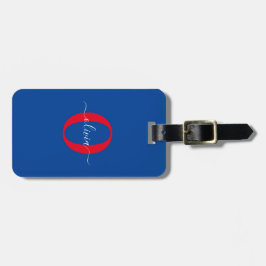 Personlig Monogram skript Namn Blue White Red Bagagebricka