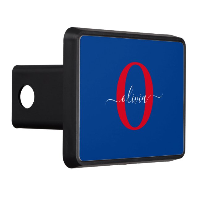 Personlig Monogram skript Namn Blue White Red Dragkroksskydd (Höger)