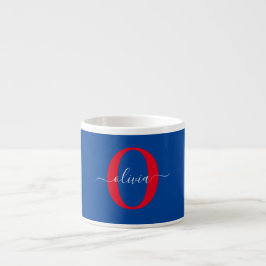 Personlig Monogram skript Namn Blue White Red Espressomugg