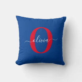 Personlig Monogram skript Namn Blue White Red Kudde