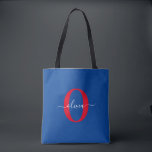 Personlig Monogram skript Namn Blue White Red Tygkasse<br><div class="desc">Den här elegantens monogram- och snyggt-manusförfattaren namn kan ges som en gåva till en födelsedag, bröllop, möhippa, årsdag, Mors dag eller vilken tillfälle som helst. Det kan vara personlig med människans initialtid och namn. Du kan ändra teckensnitt, teckensnitt färg, storlekt teckensnitt och bakgrund färg med Verktyg i Design. Teckensnittet storlekt...</div>