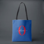 Personlig Monogram skript Namn Blue White Red Tygkasse<br><div class="desc">Den här elegantens monogram- och snyggt-manusförfattaren namn kan ges som en gåva till en födelsedag, bröllop, möhippa, årsdag, Mors dag eller vilken tillfälle som helst. Det kan vara personlig med människans initialtid och namn. Du kan ändra teckensnitt, teckensnitt färg, storlekt teckensnitt och bakgrund färg med Verktyg i Design. Teckensnittet storlekt...</div>