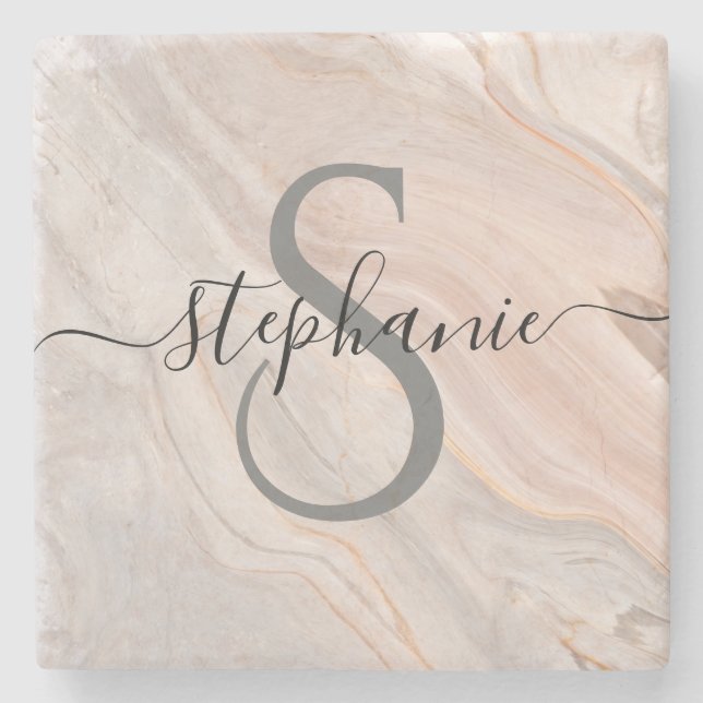 Personlig Monogram-skript Namn Initial Stenunderlägg (Framsidan)