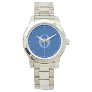 Personlig monogram skriptnamn Blå Vit Armbandsur