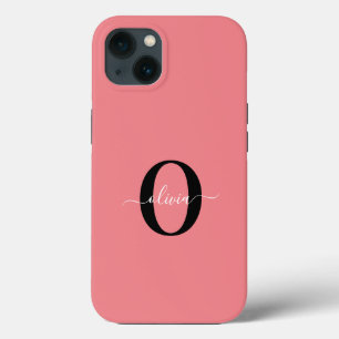Personlig monogram skriptnamn svart vit rosa