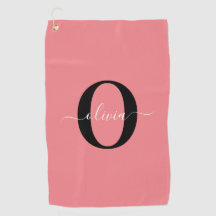 Personlig monogram skriptnamn svart vit rosa