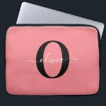 Personlig monogram skriptnamn svart vit rosa laptop fodral<br><div class="desc">Denna eleganta monogram och stilfulla skriptnamnsdesign kan ges som en present för en födelsedag, bröllop, brudshow, årsdag, mors dag eller någon annan tillställning. Det kan anpassas med personens initialer och namn. Du kan ändra typsnitt, typsnittsfärg, typsnittsstorlek och bakgrundsfärg med hjälp av Designverktyget. Typsnittsstorleken måste minskas för initialerna J och Q....</div>