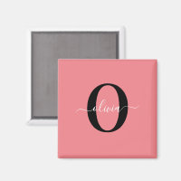 Personlig monogram skriptnamn svart vit rosa