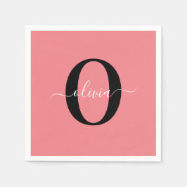 Personlig monogram skriptnamn svart vit rosa pappersservett