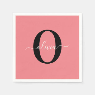 Personlig monogram skriptnamn svart vit rosa pappersservett