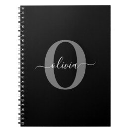 Personlig monogram skriptnamn Svart Vitt Grått Anteckningsbok