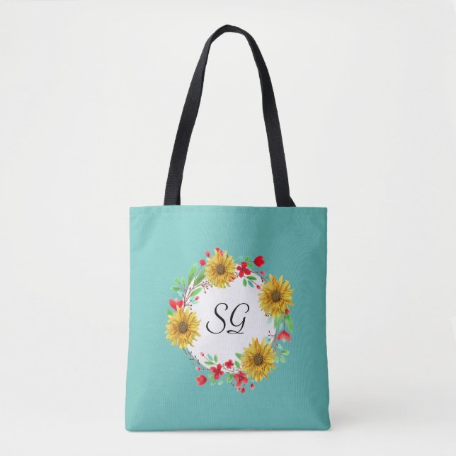 Personlig Monogram Solros Handla Tygkasse (Framsida)