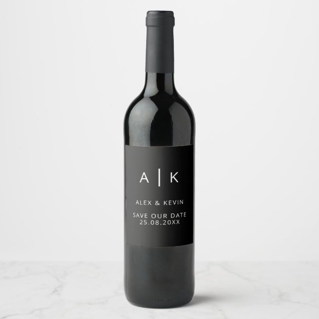 Personlig Monogram Spara datumetiketten Vin Vinflaska Etikett (Framsida)
