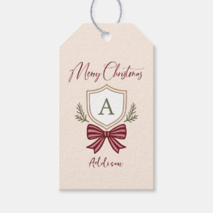 Personlig Monogram stripe Bow God jul Presentetikett