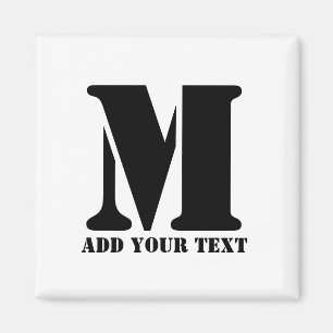 Personlig monogram svart anpassad modern text magnet