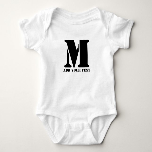 Personlig Monogram Svart Anpassad Modern Text T Shirt (Framsida)