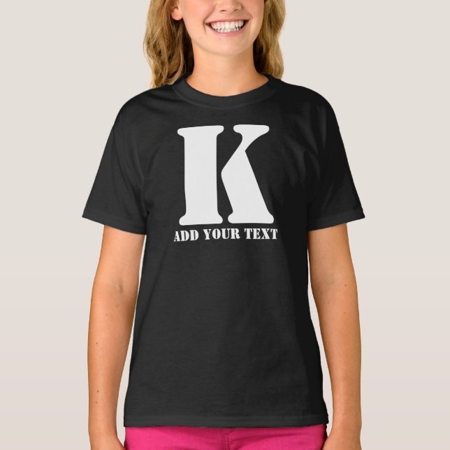 Personlig Monogram Svart Anpassad Modern Text T Shirt (Framsida)
