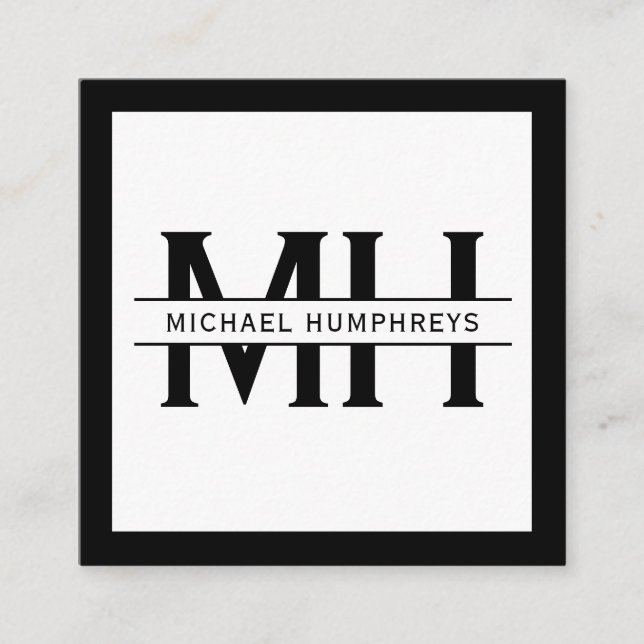 Personlig Monogram | Svart Fyrkantigt Visitkort (Framsida)