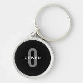 Personlig monogram svart grå vit namn rund silverfärgad nyckelring