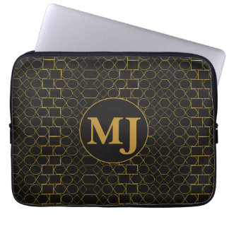 Personlig monogram svart & guld geometrisk present laptop fodral