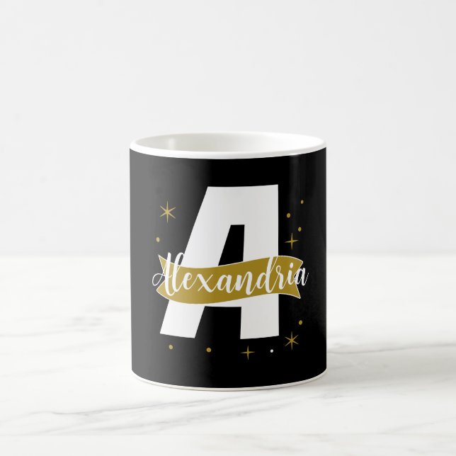 Personlig monogram svart guld vit kaffemugg (Center)