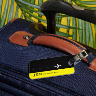 Personlig Monogram svart/gult Flygplansresor Bagagebricka