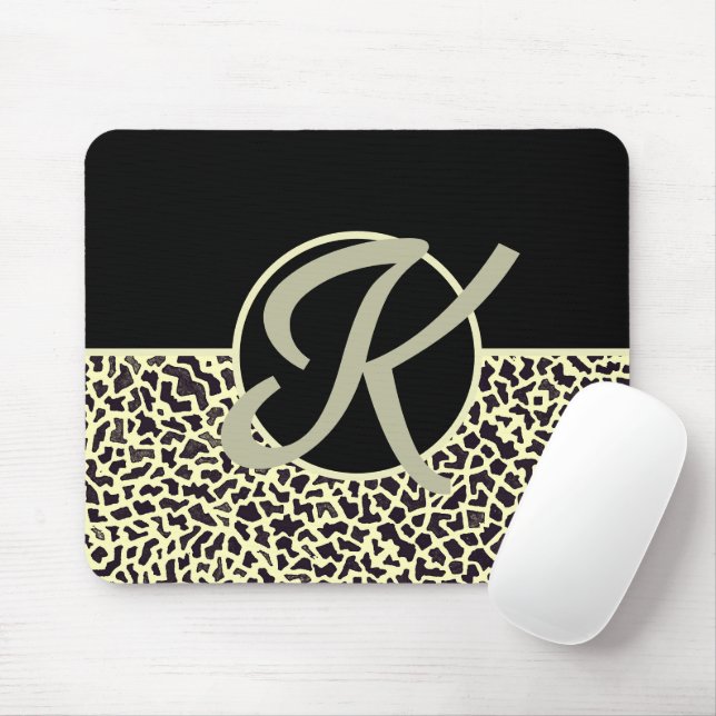 Personlig Monogram Svart Kräm Leopard Musmatta (Med mus)