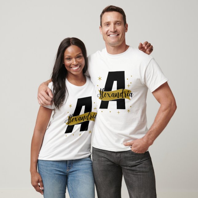 Personlig monogram svart och guld matchande t shirt (Unisex)