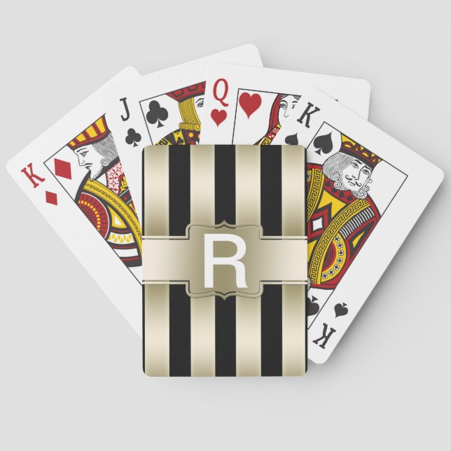 Personlig Monogram | Svart och Guld Rand Spelkort (Baksidan)