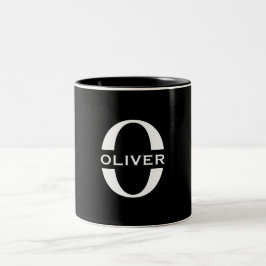 Personlig monogram svart och vit namn Två-Tonad mugg