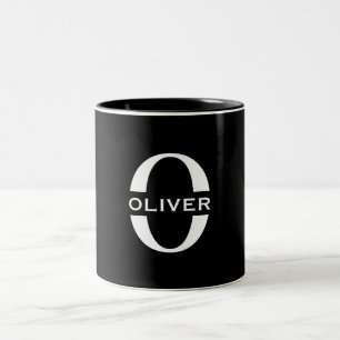 Personlig monogram svart och vit namn Två-Tonad mugg