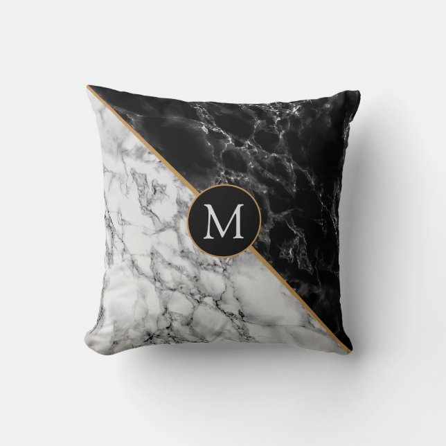 Personlig Monogram svart, vit marmorpillow Kudde (Framsida)
