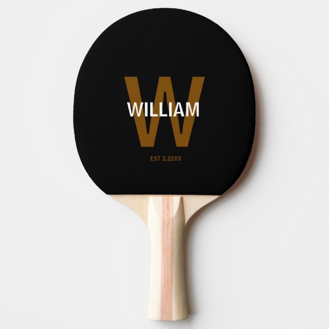 Personlig monogram svart & vit pingisracket (Framsidan)