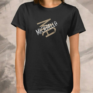 Personlig monogram svartvit beige namn t shirt