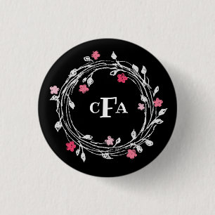 Personlig Monogram Svartvit Blommigt Utandning Knapp