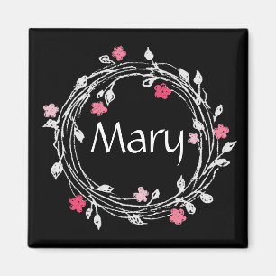 Personlig Monogram Svartvit Blommigt Utandning Magnet