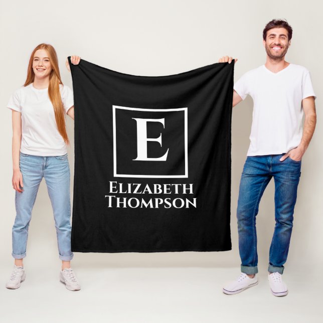 Personlig Monogram svartvit minimalistisk Fleecefilt (På plats)